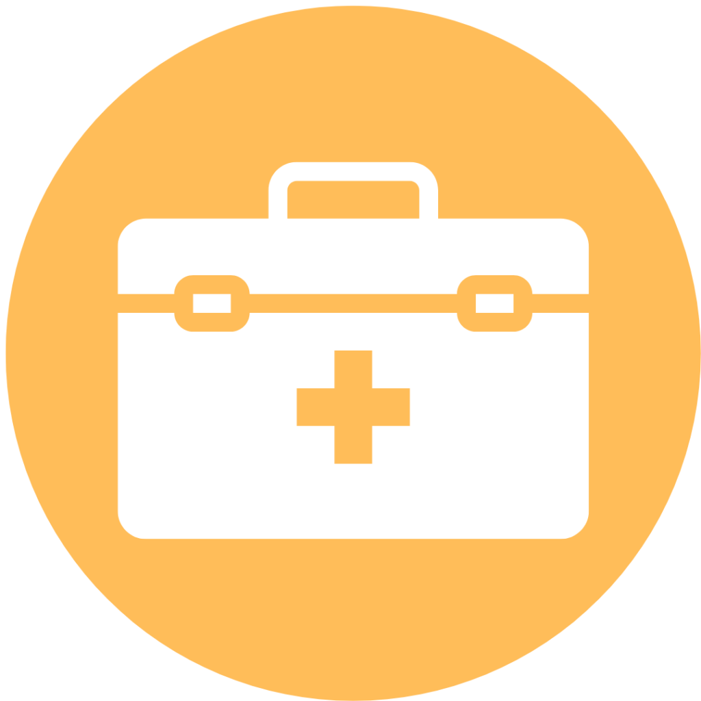 first aid kit in round icon with yellow background